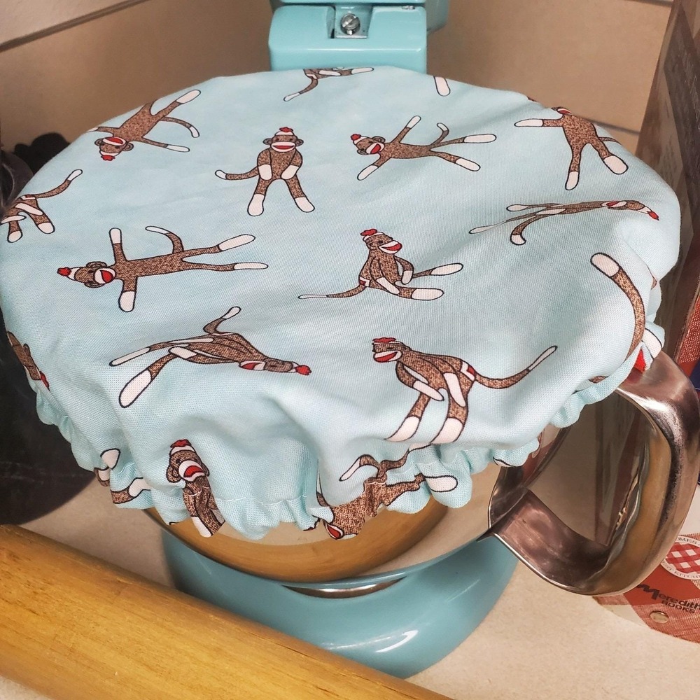 Blue Sock Monkey / Bananas Reversible KitchenAid Mixer Mixing Bowl Cover Baking